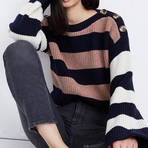 Madewell Calloway Boatneck Pullover Sweater‎ in Stripe Mix Size XLarge